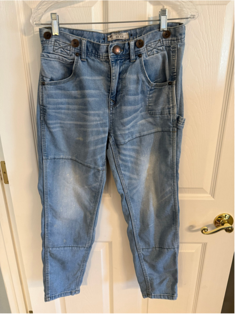 Free People Knee Panel Utility Carpenter Jeans Light Wash Sz 25